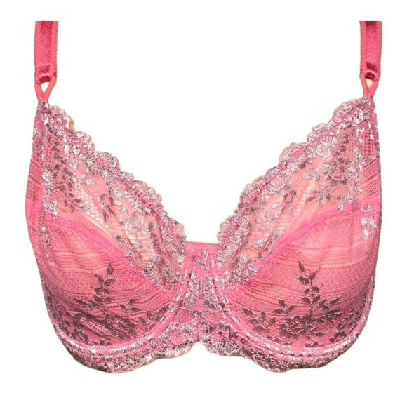 2 Wacoal Sexy Lace Underwire Bra 36D Sheer Pink Silver Blue Floral Lingerie 36 D - Picture 2 of 16